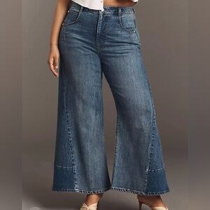 Pilcro Wide-Leg Flare Jeans in Medium Wash Blue